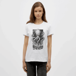 EnrolDesign_Deep_Damen Shirt From the Deep T-Shirt Kraken Design Schwarz-Weiß
