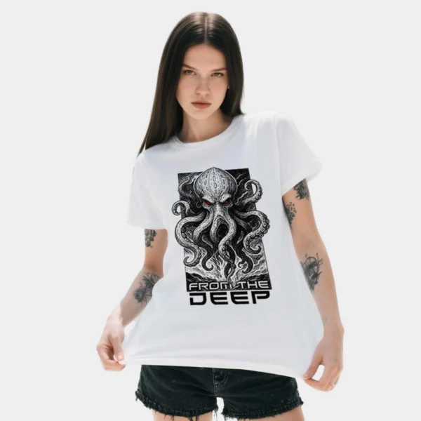 From the Deep T-Shirt Kraken Design Schwarz-Weiß