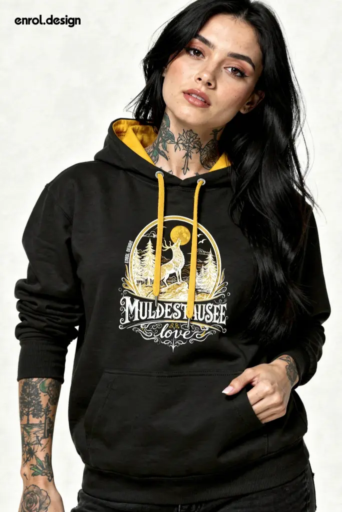 EnrolShop - Muldestausee Hoodie - Schwarz Gelb - EnrolDesign - Frau - 01